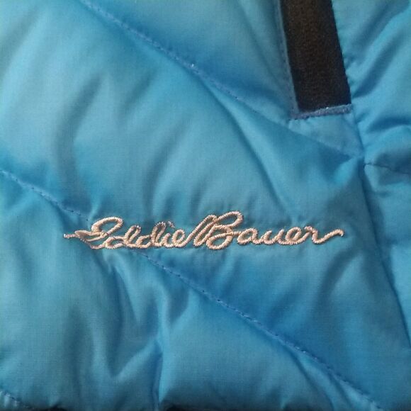 Eddie Bauer Womens Quilted Blue Goose Down Puffer Coat Faux Fur Hood Small EUC - Picture 5 of 13